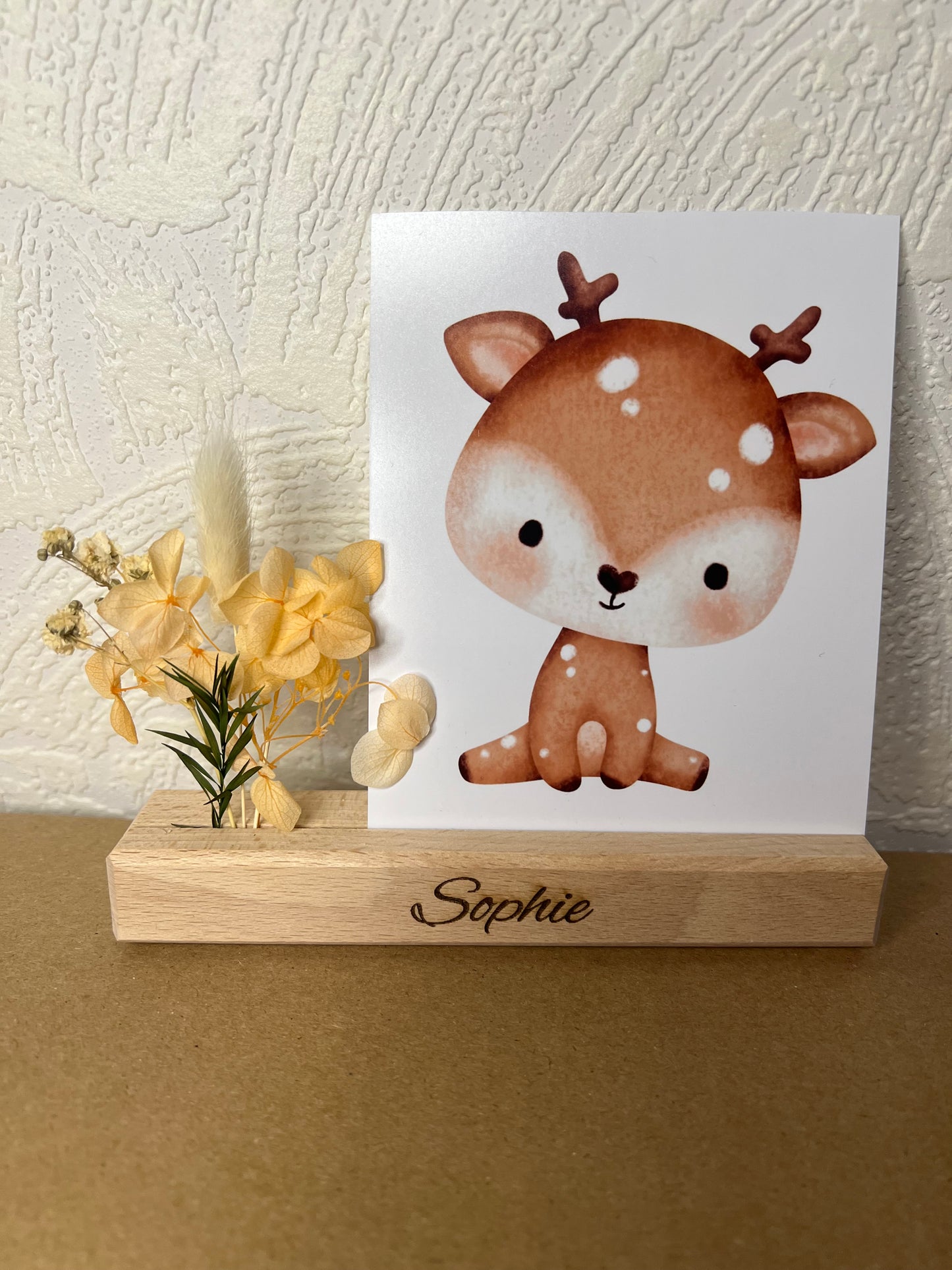 Kartenhalter (personalisiert) mit Tierkarte und Trockblumen-Sträuschen