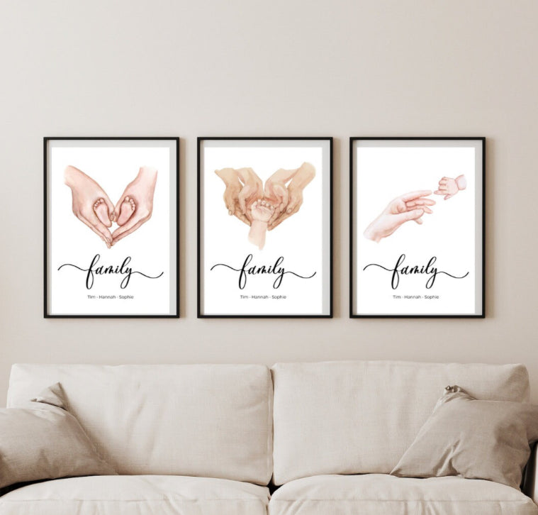 Poster Familie Hände, personalisiert, Geschenk