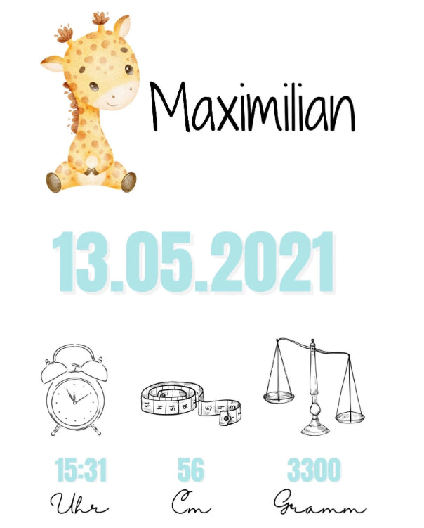 Geburtsposter Giraffe, Geburtsanzeige
