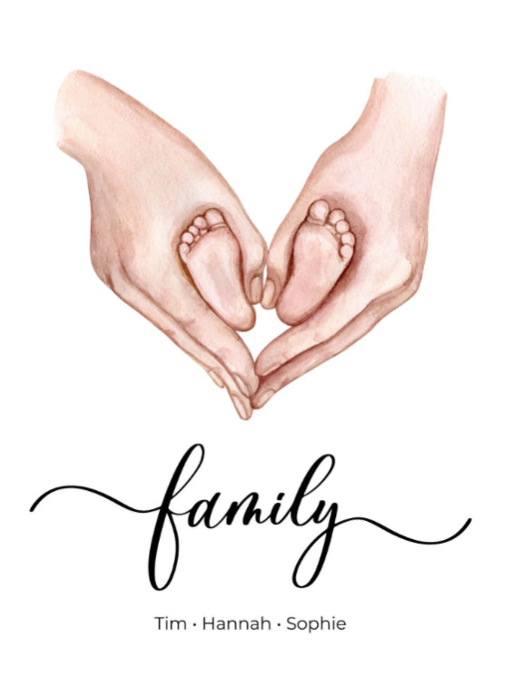 Poster Hand mit Babyfüße Familie, personalisiert, Geschenk