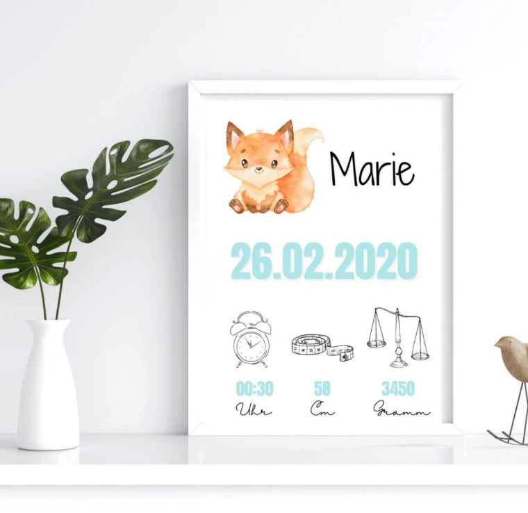 Geburtsposter Fuchs, Geburtsanzeige