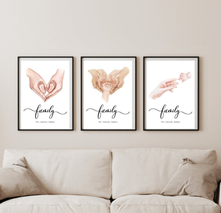 Poster Hand mit Babyfüße Familie, personalisiert, Geschenk