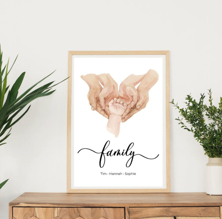 Poster Familie Hände, personalisiert, Geschenk