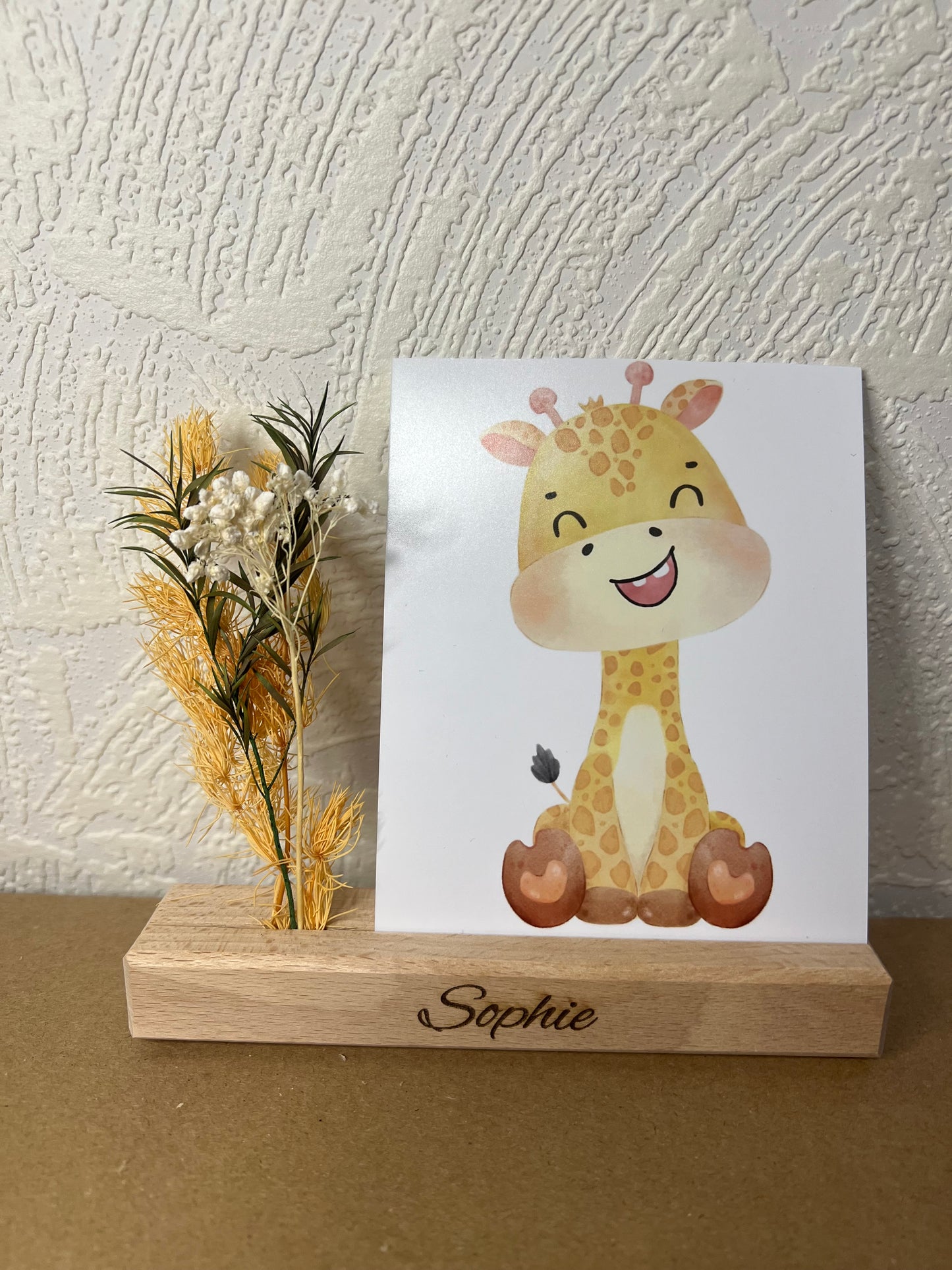Kartenhalter (personalisiert) mit Tierkarte und Trockblumen-Sträuschen
