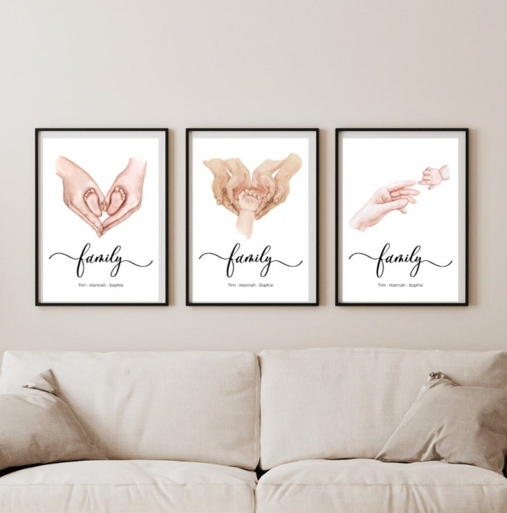 Familienposter Hände, personalisiert, Geschenk