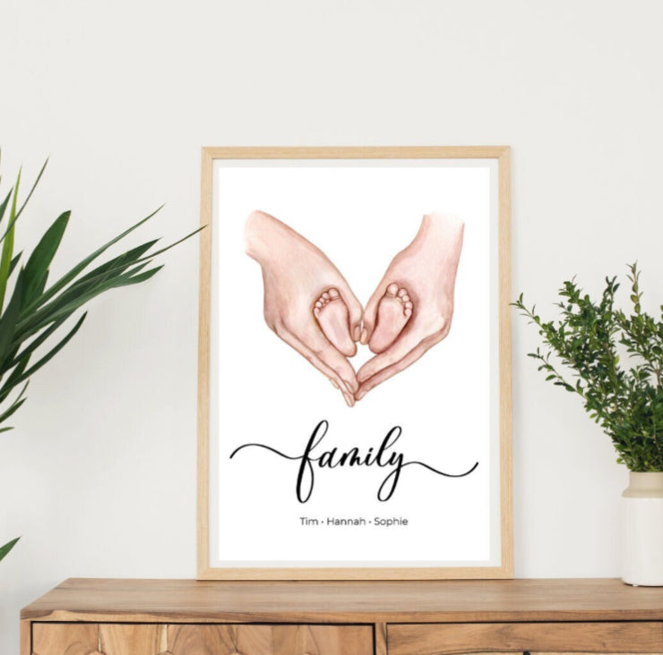 Poster Hand mit Babyfüße Familie, personalisiert, Geschenk