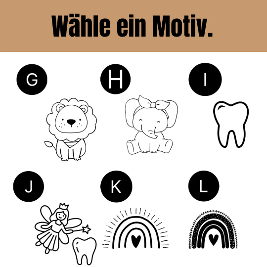 Milchzahndöschen personalisiert mit verschiedenen Motiven und Schriftarten