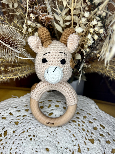 Babyrassel personalisiert Giraffe, Geschenk, Geburt, Taufe, Geburtstag