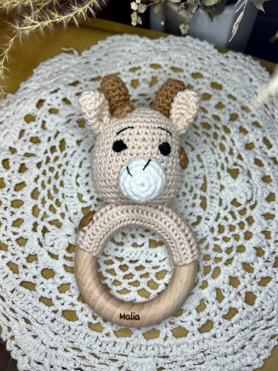 Babyrassel personalisiert Giraffe, Geschenk, Geburt, Taufe, Geburtstag