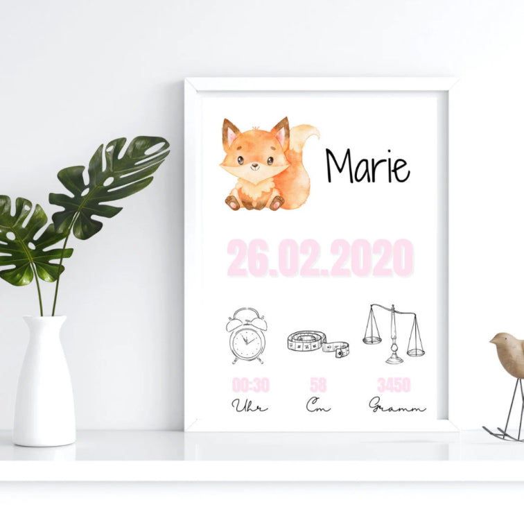 Geburtsposter Fuchs, Geburtsanzeige