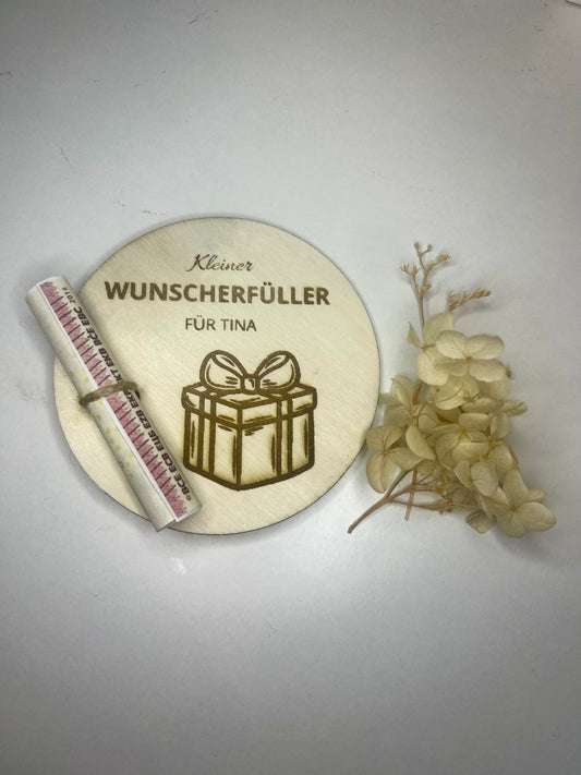 Wunscherfüller (Geschenk) - personalisierte Holzkarte, Geldgeschenk