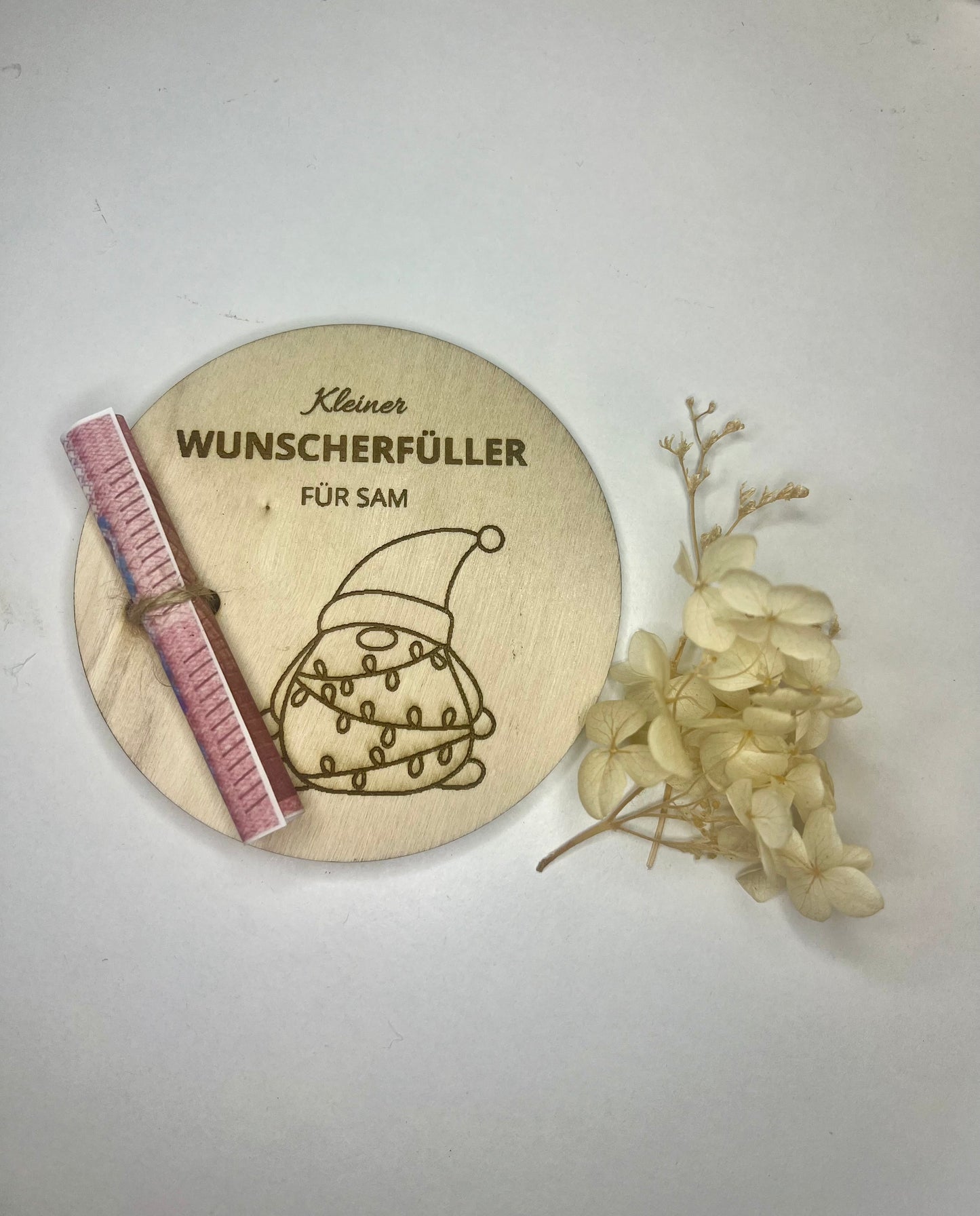 Wunscherfüller (Wichtel) - personalisierte Holzkarte, Geldgeschenk