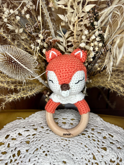 Babyrassel personalisiert Fuchs, Geschenk, Geburt, Taufe, Geburtstag