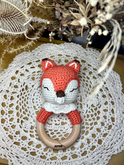 Babyrassel personalisiert Fuchs, Geschenk, Geburt, Taufe, Geburtstag